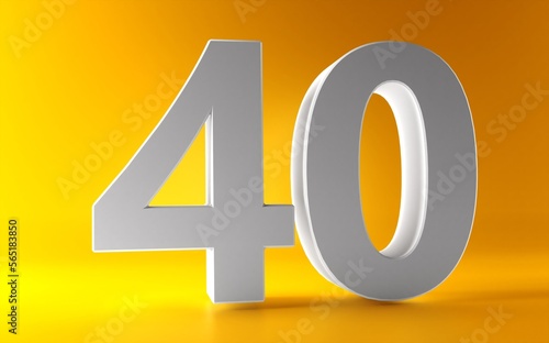 Number 40 in white on light yellow background, isolated number 3d rendering.