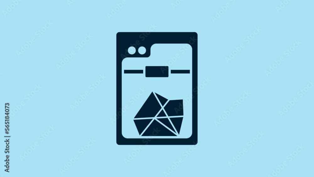 Blue 3D printer icon isolated on blue background. 4K Video motion graphic animation