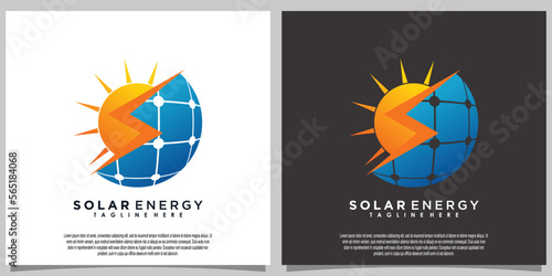 sun solar energy logo design with solar panel tech