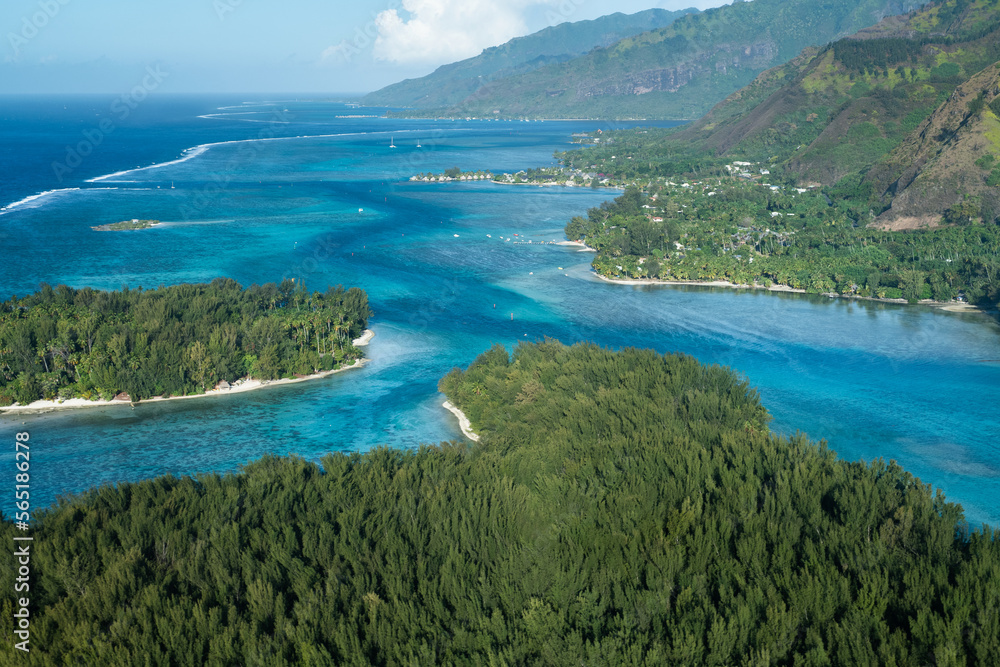 Aerial view of the coast of Moorea in French Polynesia Aerial view of the coast of Moorea in French Polynesia