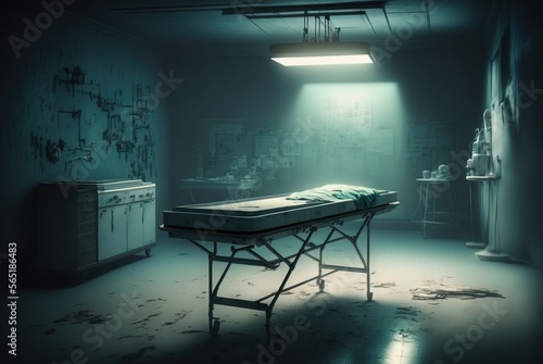 spooky old abandoned and haunted mortuary table. 