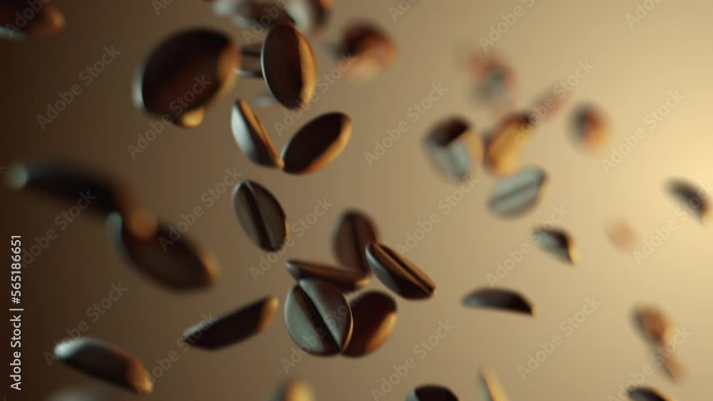Super slow motion shot of falling roasted aromatic coffee beans Super slow motion shot of falling roasted aromatic coffee beans