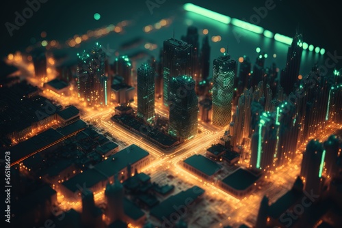 glowing street with speed lights at night forming a circuit board. high tech artificial intelligence concept art. chatGPT concept art. photo