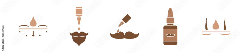 Facial hair growth kit modern line icon set, fbeard oil concept, barber tools modern vector icons, follicle moisturizer emblems, moustache growth liquid symbols isolated on white background Facial hair growth kit modern line icon set, fbeard oil concept, barber tools modern vector icons, follicle moisturizer emblems, moustache growth liquid symbols isolated on white background
