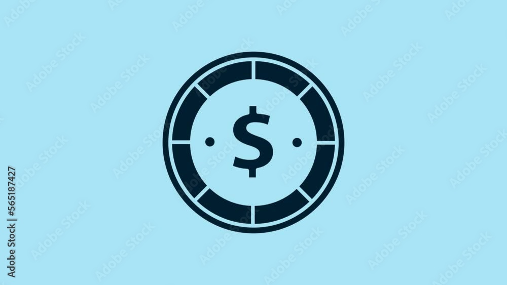 Blue Casino chip with dollar symbol icon isolated on blue background. Casino gambling. 4K Video motion graphic animation Blue Casino chip with dollar symbol icon isolated on blue background. Casino gambling. 4K Video motion graphic animation