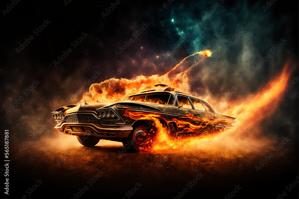 texture Car On Fire Flying In The Universe  texture hd ultra definition