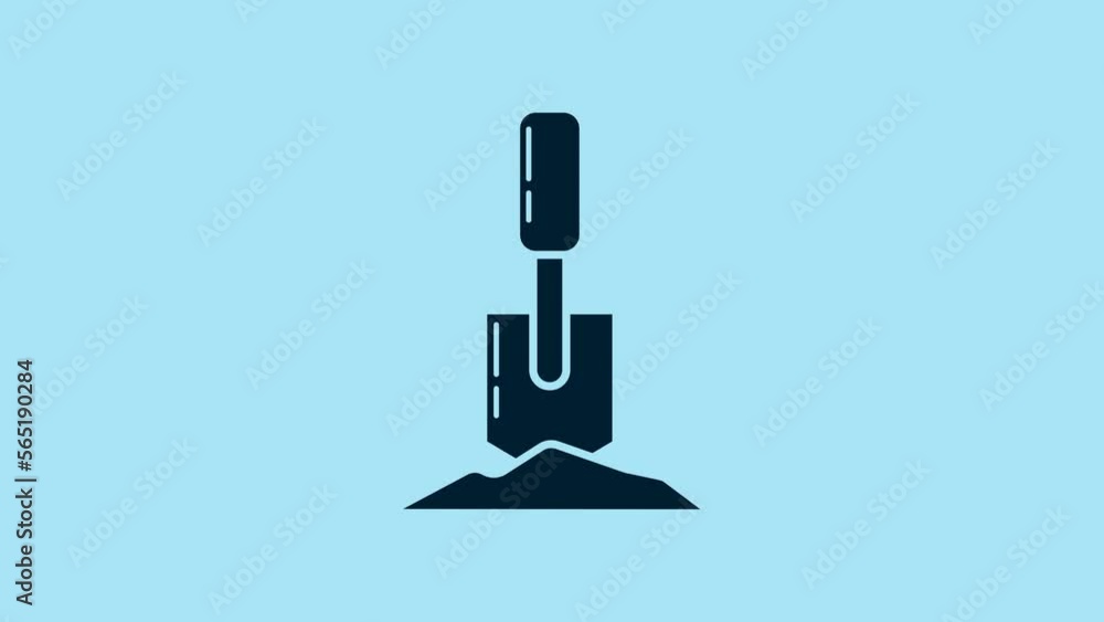 Blue Shovel in the ground icon isolated on blue background. Gardening tool. Tool for horticulture, agriculture, farming. 4K Video motion graphic animation Blue Shovel in the ground icon isolated on blue background. Gardening tool. Tool for horticulture, agriculture, farming. 4K Video motion graphic animation