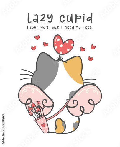 Adorable Cat Cupid with Arrows , kawaii Love-Themed Cartoon Character doodle hand drawing