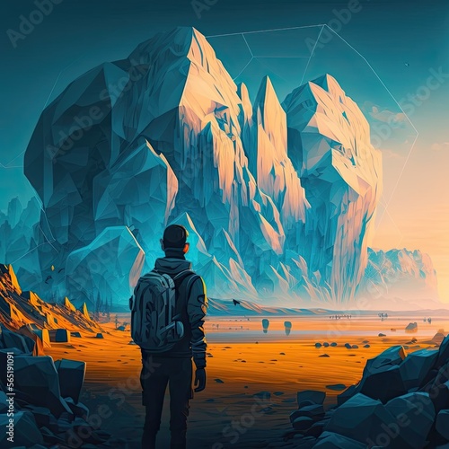 Illustration of a modern and future travellers - Metaverse and outerworlds - Created with Generative ai Technology photo