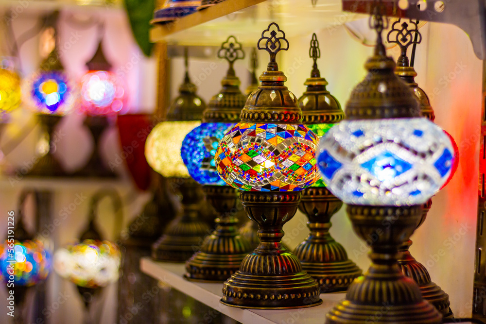 Turkish traditional mosaic lamps Istanbul market