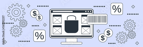 Online shopping, e-commerce, distant trade flat contour style vector concept illustration