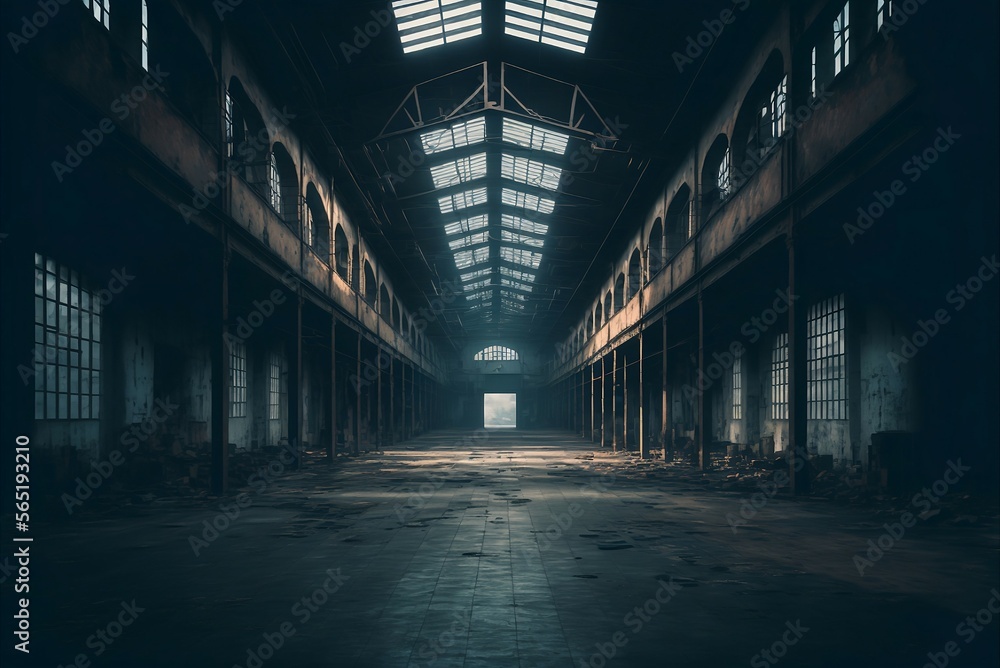 Empty Abandoned Warehouse Dimly Lit