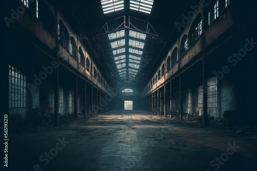 Empty Abandoned Warehouse Dimly Lit