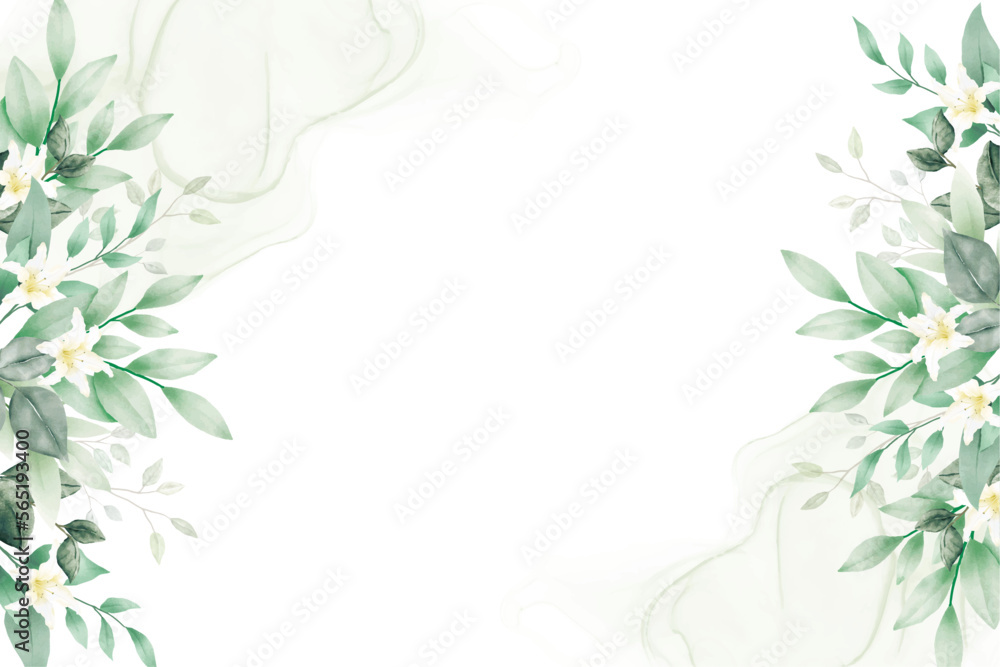 Beautiful Watercolor green Leaves Background 