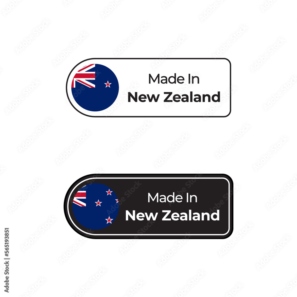 Made in New Zealand labels design set with flag and text in two different styles Made in New Zealand labels design set with flag and text in two different styles