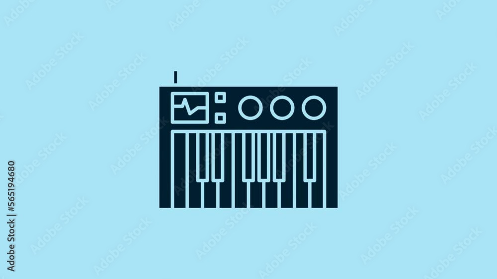 Blue Music synthesizer icon isolated on blue background. Electronic piano. 4K Video motion graphic animation Blue Music synthesizer icon isolated on blue background. Electronic piano. 4K Video motion graphic animation