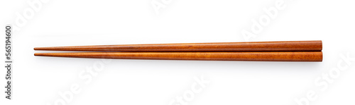Wooden chopsticks placed on a white background.