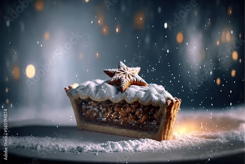 minced pie with bokeh background. christmas