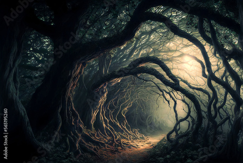 Spooky fantasy forest AI Generative 