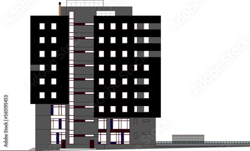 Vector sketch illustration of a modern minimalist multi-storey office building