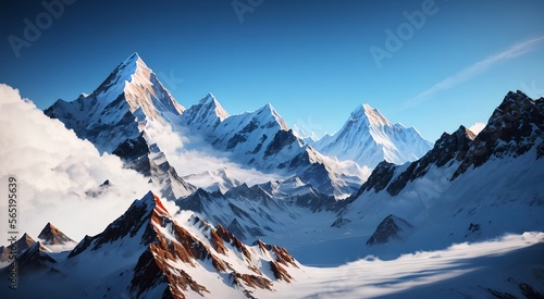 Majestic Mountain Landscapes  Snow-Capped Peaks and Tranquil Valleys in the Winter Wilderness