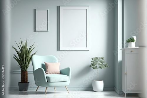 Photo frame in living room minimalist design pastel colour palette  Made by AI Artificial intelligence