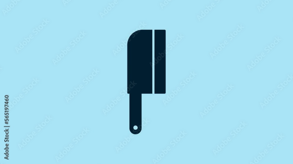 Blue Meat chopper icon isolated on blue background. Kitchen knife for meat. Butcher knife. 4K Video motion graphic animation Blue Meat chopper icon isolated on blue background. Kitchen knife for meat. Butcher knife. 4K Video motion graphic animation