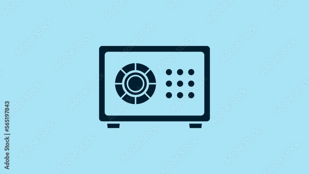 Blue Safe icon isolated on blue background. The door safe a bank vault with a combination lock. Reliable Data Protection. 4K Video motion graphic animation Blue Safe icon isolated on blue background. The door safe a bank vault with a combination lock. Reliable Data Protection. 4K Video motion graphic animation