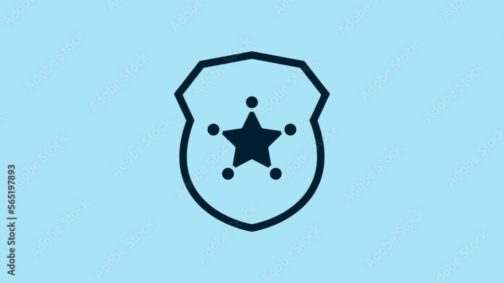 Blue Police badge icon isolated on blue background. Sheriff badge sign. 4K Video motion graphic animation Blue Police badge icon isolated on blue background. Sheriff badge sign. 4K Video motion graphic animation