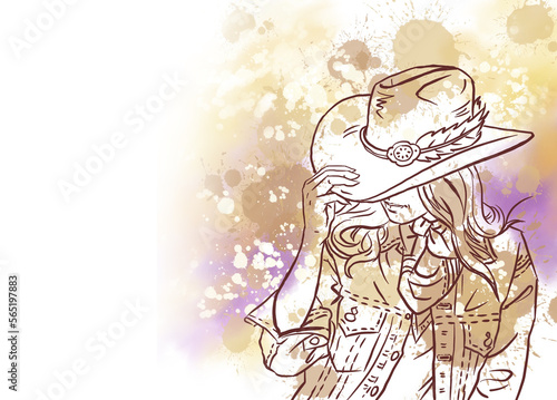 abstract of cowgirl in hat digital art for card illustration background