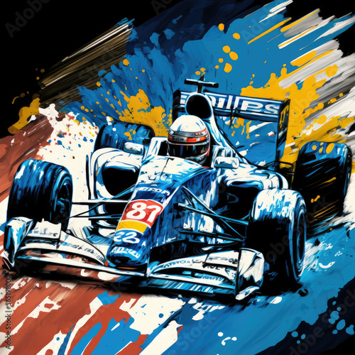 Formula One Racing Car blue, red, white created by Generative AI