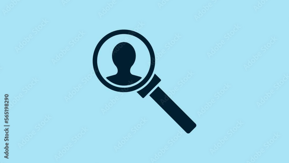 Blue Magnifying glass for search icon isolated on blue background. Recruitment or selection concept. Search for employees and job. 4K Video motion graphic animation Blue Magnifying glass for search icon isolated on blue background. Recruitment or selection concept. Search for employees and job. 4K Video motion graphic animation