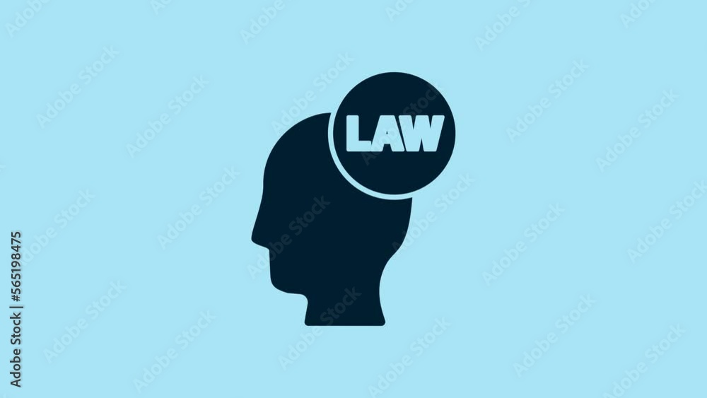 Blue Head with law icon isolated on blue background. 4K Video motion graphic animation Blue Head with law icon isolated on blue background. 4K Video motion graphic animation