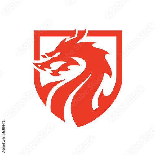 Dragon shield logo design, dragon mascot vector icon