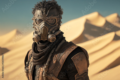 Man wearing a gas mask and a scarf - Generated by Generative AI