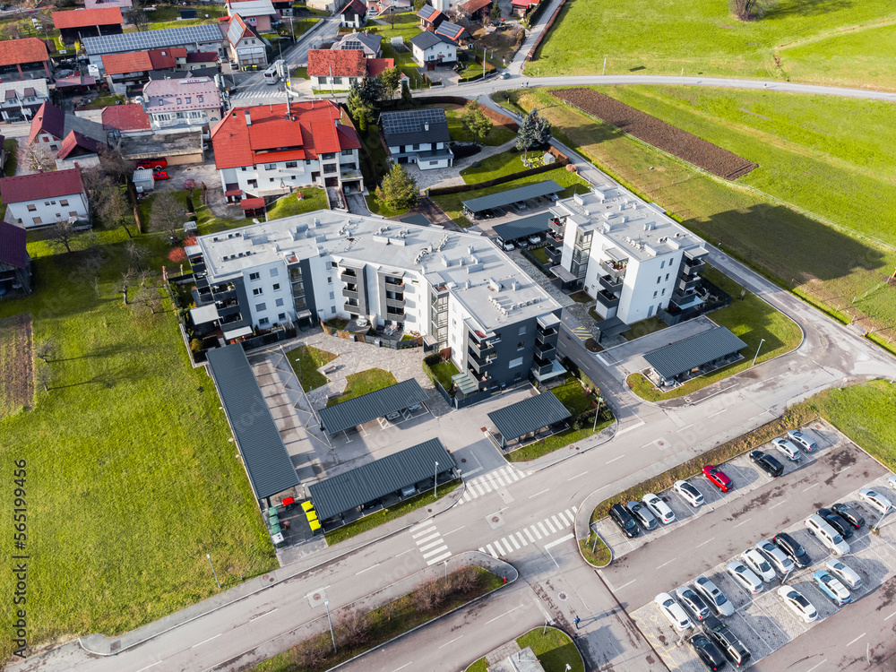New apartment buildings aerial drone view