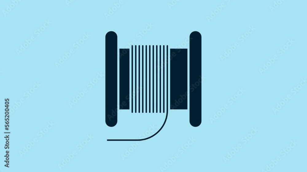 Blue Wire electric cable on a reel or drum icon isolated on blue background. 4K Video motion graphic animation Blue Wire electric cable on a reel or drum icon isolated on blue background. 4K Video motion graphic animation