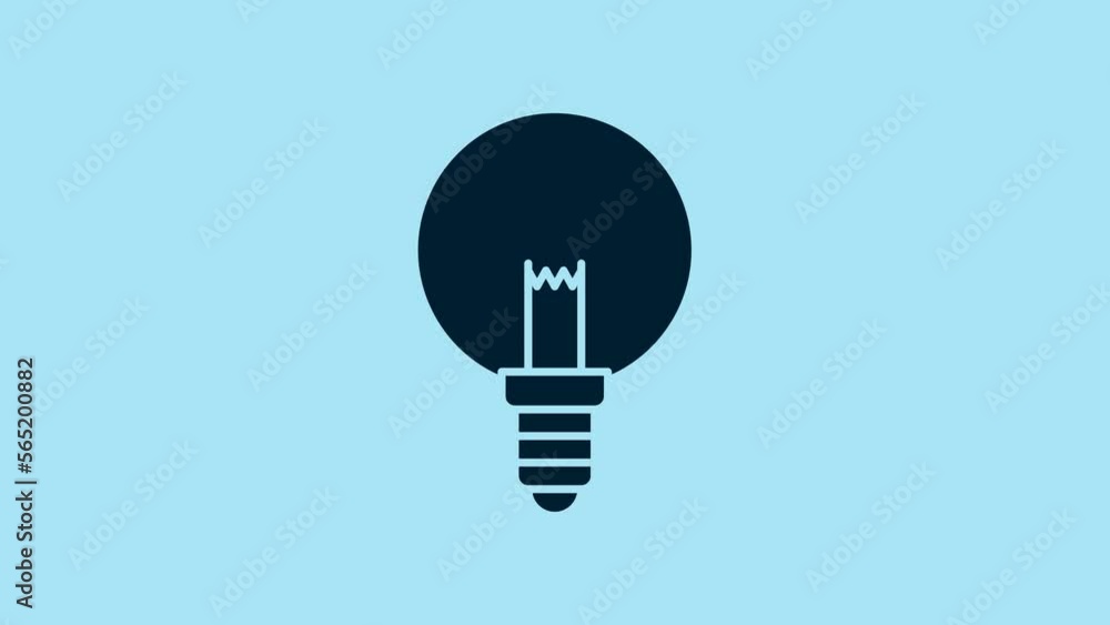 Blue Light bulb with concept of idea icon isolated on blue background. Energy and idea symbol. Inspiration concept. 4K Video motion graphic animation