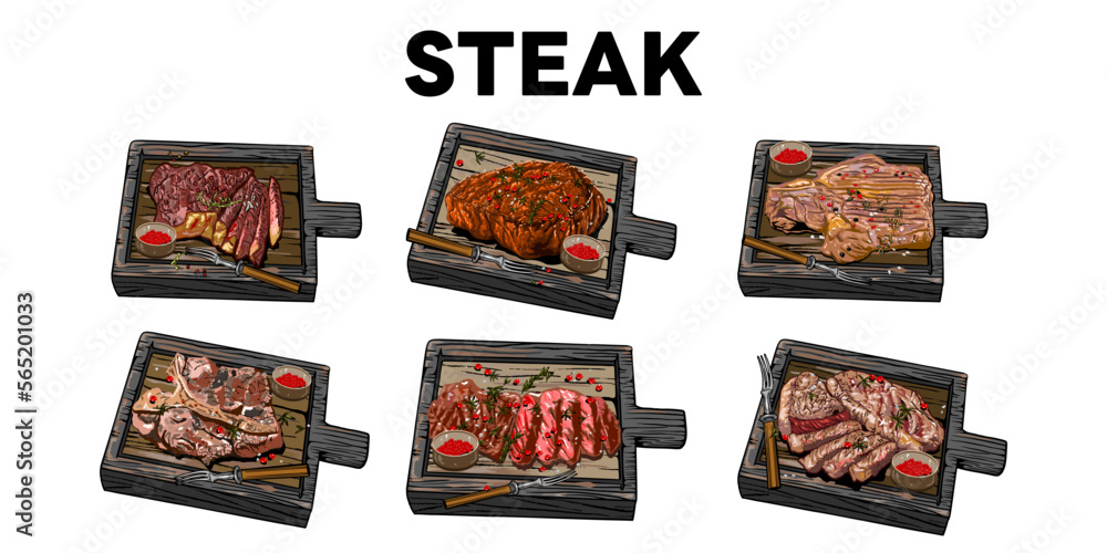 steak vector set collection graphic clipart design