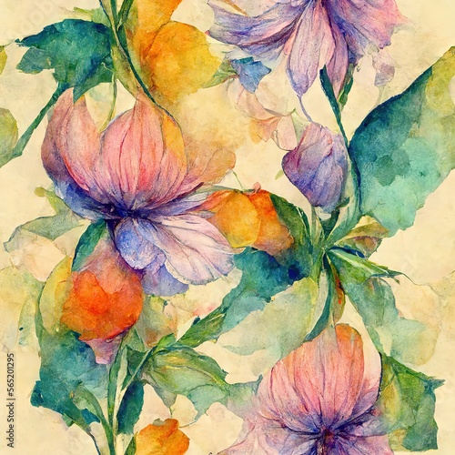 Wallpaper Mural Multcolor flowers, watercolor, pattern, pastel color, Generative AI Torontodigital.ca