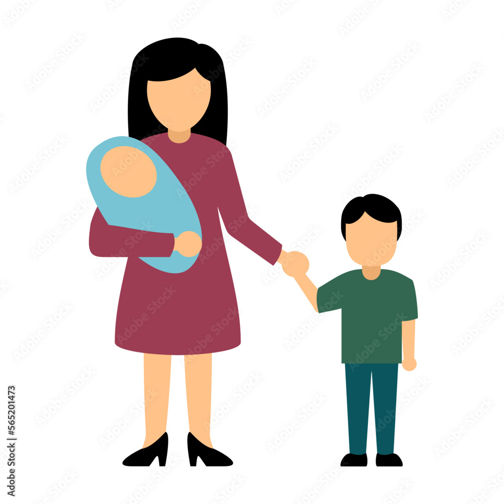 Mother and son with a pacifier. Vector illustration in flat style Mother and son with a pacifier. Vector illustration in flat style