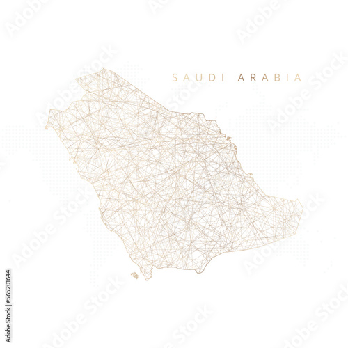 Low poly map of Saudi Arabia. Gold polygonal wireframe. Glittering vector with gold particles on white background. Vector illustration eps 10.