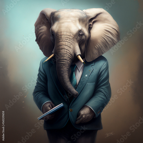 big-eared and curious-looking elephant in a suit
