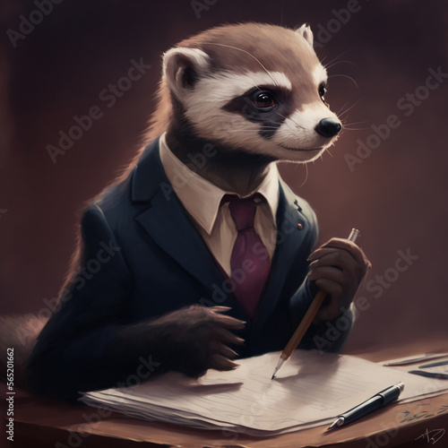 scrawny and timid-looking ferret in a suit