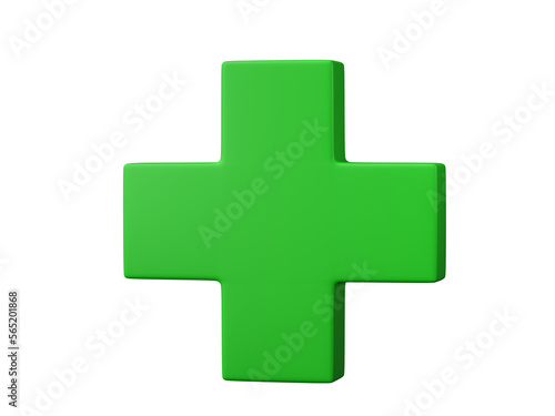 3D green plus icon isolated on transparent background PNG file format.