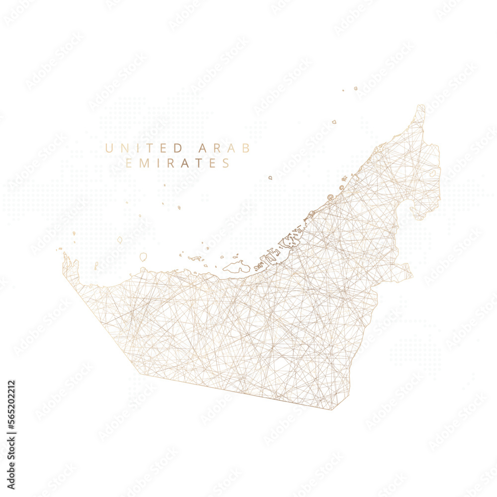 Low poly map of United Arab Emirates. Gold polygonal wireframe ...