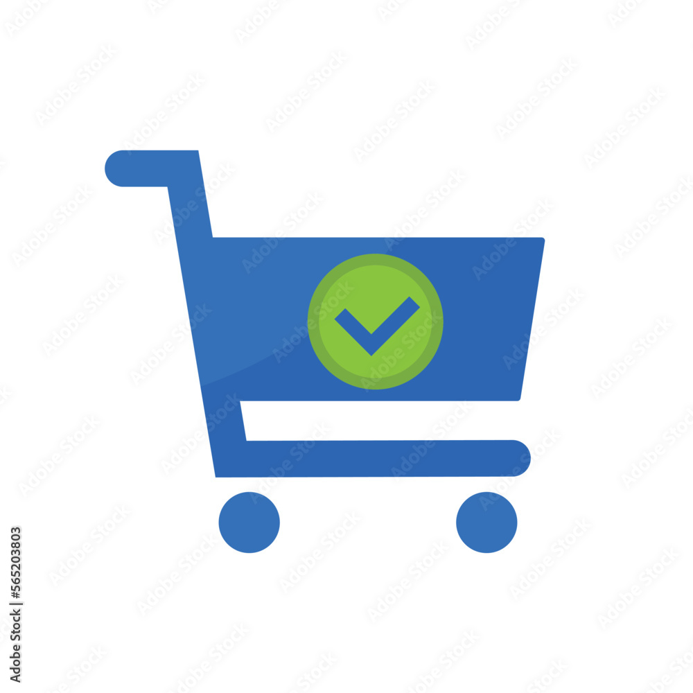 Shopping cart isolated icon with checkmark ok button. Vector illustration. Commerce concept, for mobile and web. Shopping cart isolated icon with checkmark ok button. Vector illustration. Commerce concept, for mobile and web.