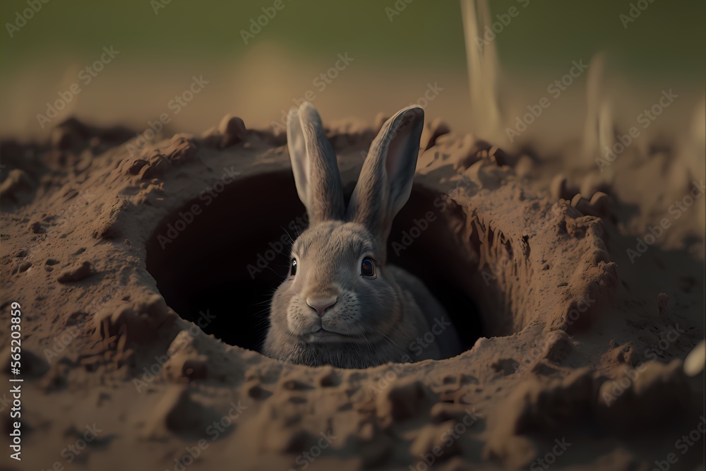 ultrarealistic illustration of a rabbit in a hole Stock Illustration ...