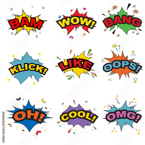 comic book explosion set PNG Stock.