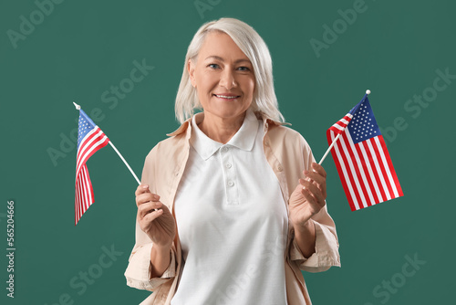 Mature woman with USA flags...